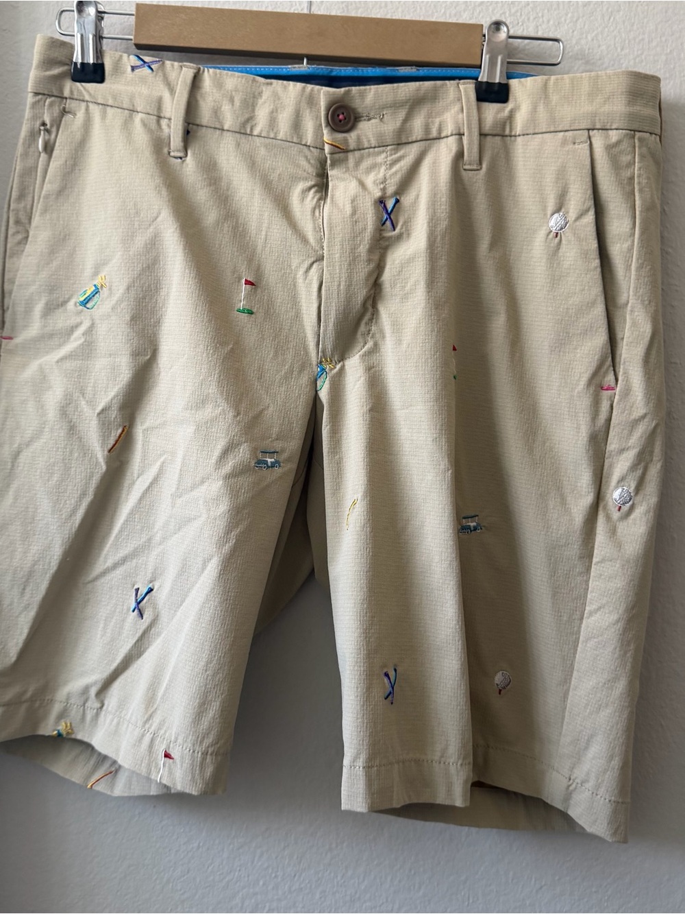 Tommy Bahama Beige Embroidered Golf Motif Flat-Front Shorts
